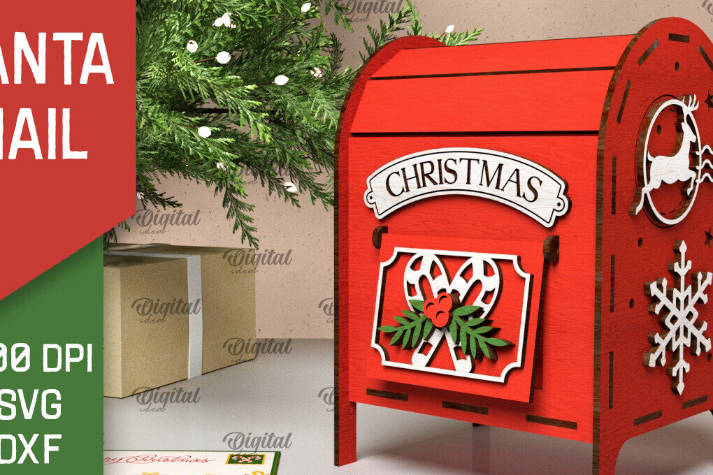 Σετ των 2 Intra απο ξύλο plywood 3mm-4mm πάχος Χριστουγεννιάτικη ταχυδρομική θυρίδα Άγιου Βασίλη Δίασταση 15x15 cm INTRAFABR-106597549