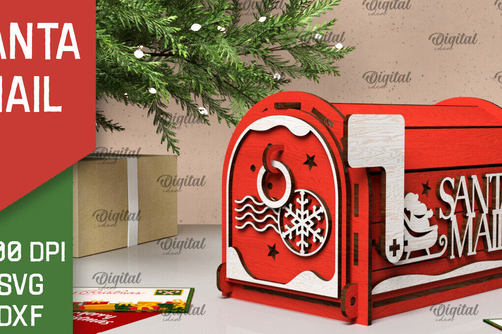 Σετ των 2 Intra απο ξύλο plywood 3mm-4mm πάχος Χριστουγεννιάτικη ταχυδρομική θυρίδα Άγιου Βασίλη Δίασταση 15x15 cm INTRAFABR-106597581