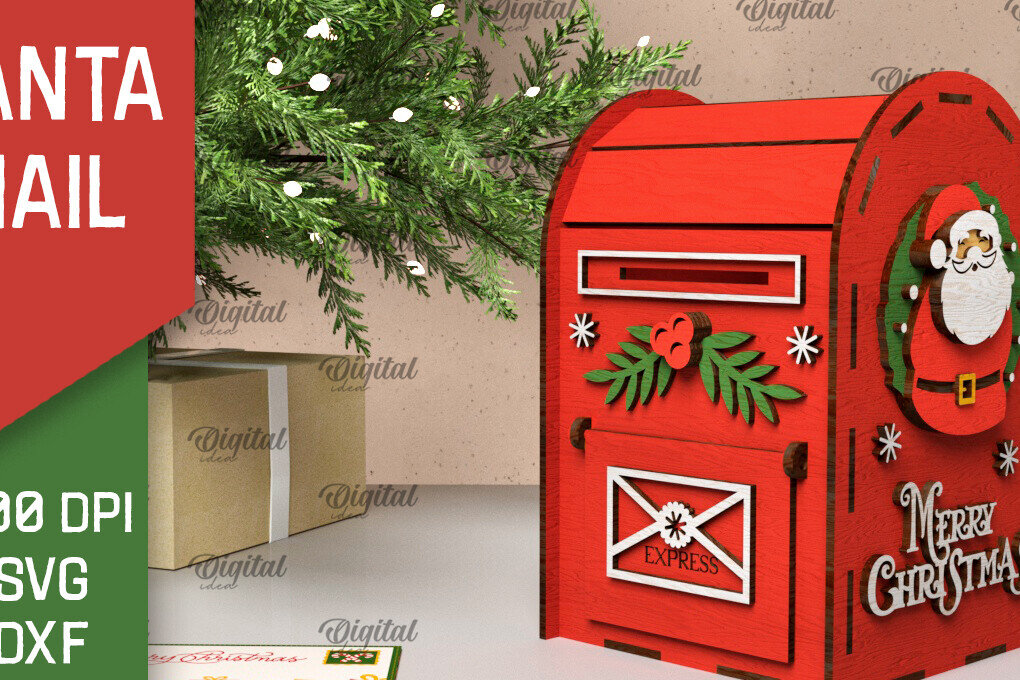 Σετ των 2 Intra απο ξύλο plywood 3mm-4mm πάχος Χριστουγεννιάτικη ταχυδρομική θυρίδα Άγιου Βασίλη Δίασταση 15x15 cm INTRAFABR-106597636