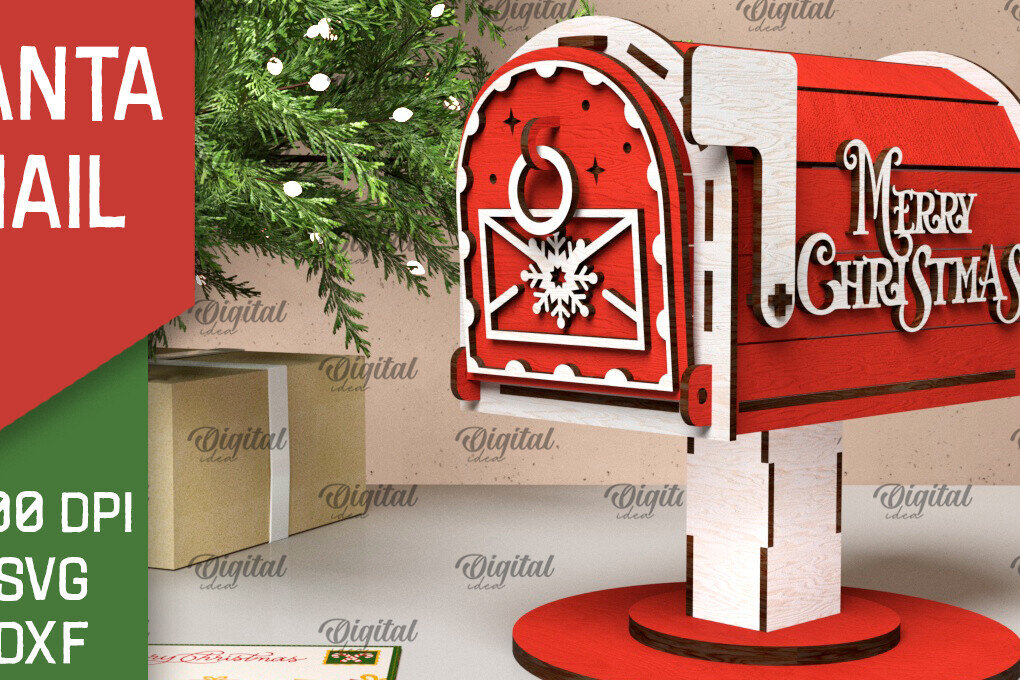 Σετ των 2 Intra απο ξύλο plywood 3mm-4mm πάχος Χριστουγεννιάτικη ταχυδρομική θυρίδα Άγιου Βασίλη Δίασταση 15x15 cm INTRAFABR-106597462