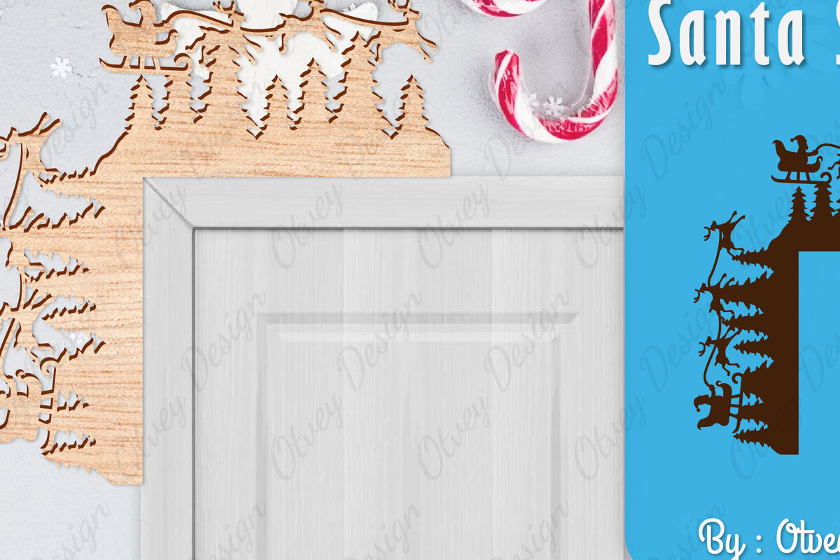 Intra απο ξύλο plywood 3mm-4mm πάχος Χριστουγεννιάτικο Santa Sleigh Door Corner  Δίασταση 30x20 cm INTRAFABR-110788733