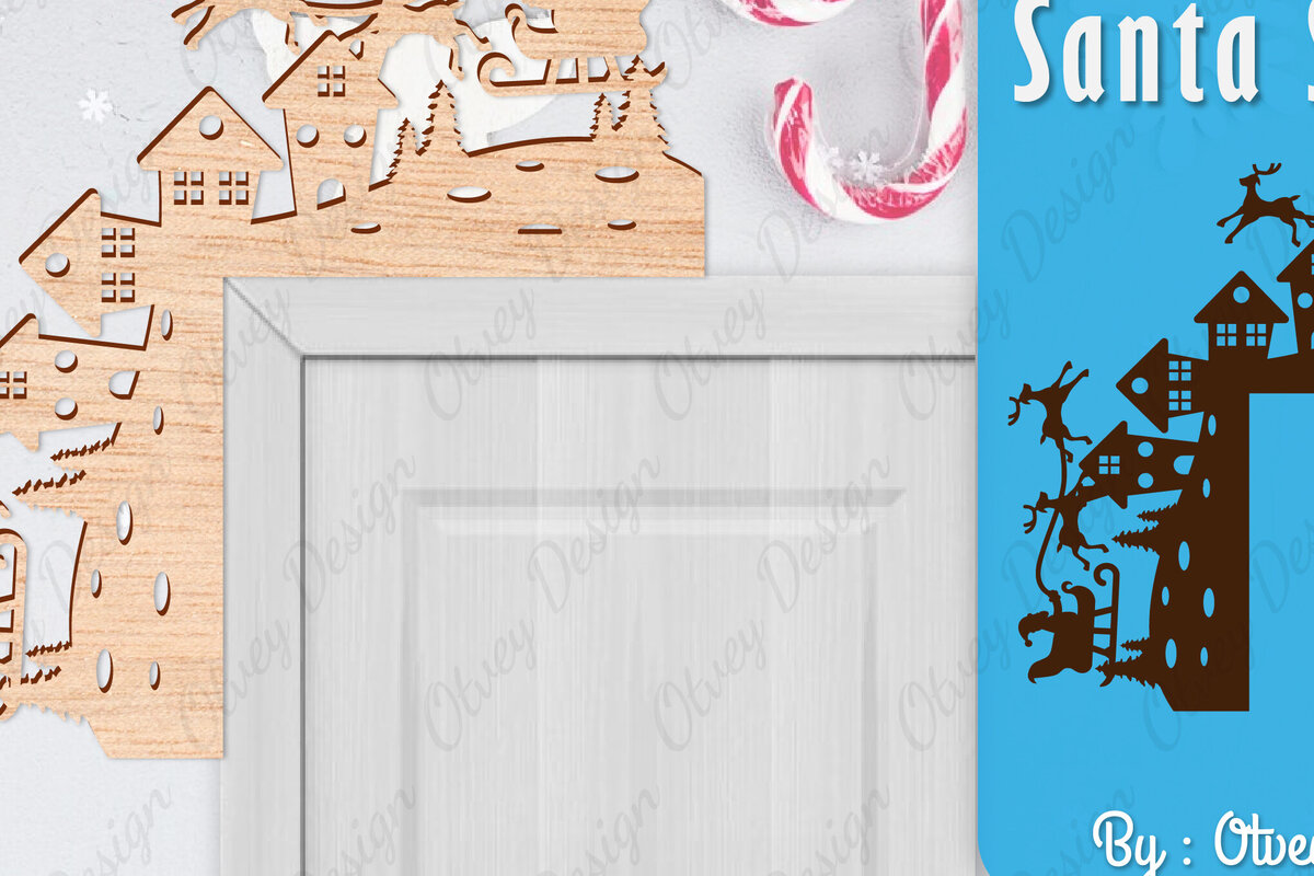 Intra απο ξύλο plywood 3mm-4mm πάχος Χριστουγεννιάτικο Santa Sleigh Door Corner  Δίασταση 30x20 cm INTRAFABR-110788642