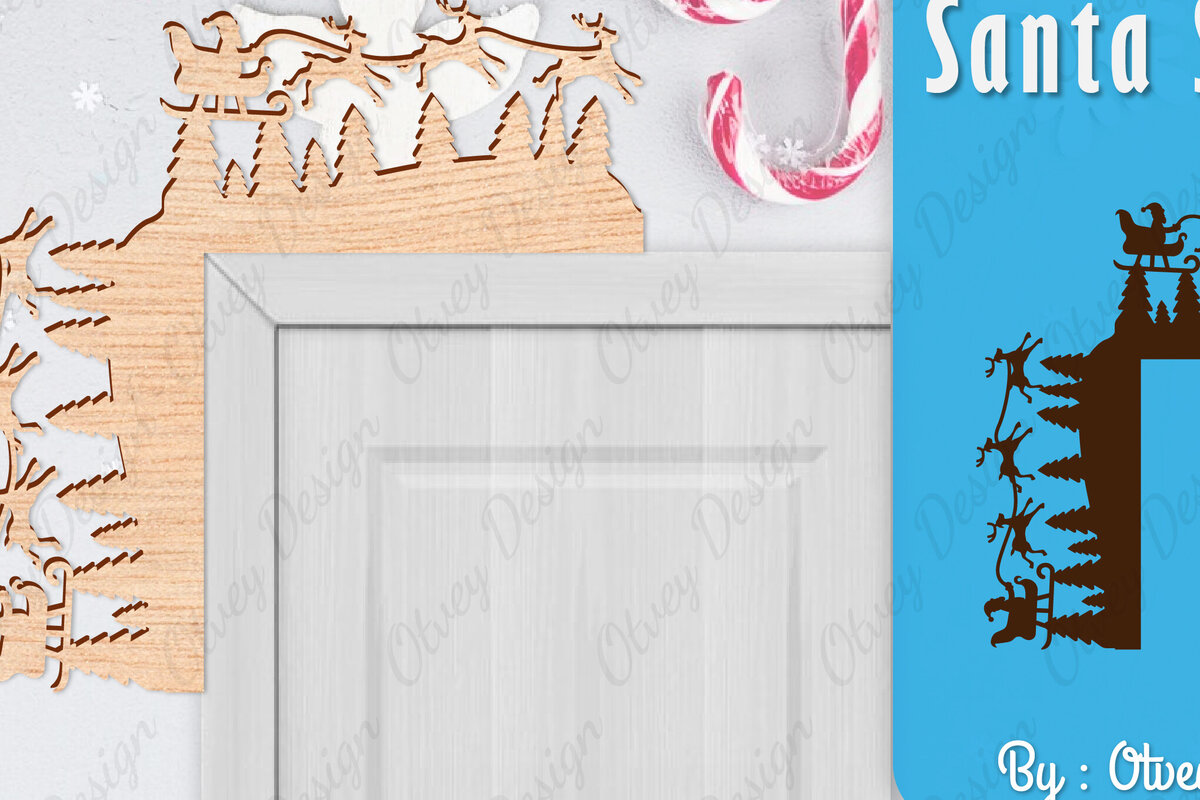 Intra απο ξύλο plywood 3mm-4mm πάχος Χριστουγεννιάτικο Santa Sleigh Door Corner  Δίασταση 30x20 cm INTRAFABR-110788499