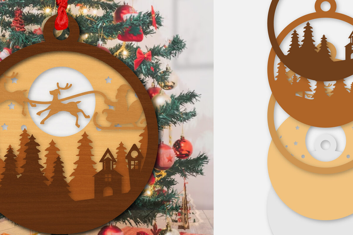 Σετ των 3 Intra απο ξύλο plywood 3mm-4mm πάχος Χριστουγεννιάτικο έλκηθρο στολίδι με λέιζερ Δίασταση 8x8 cm INTRAFABR-110141290