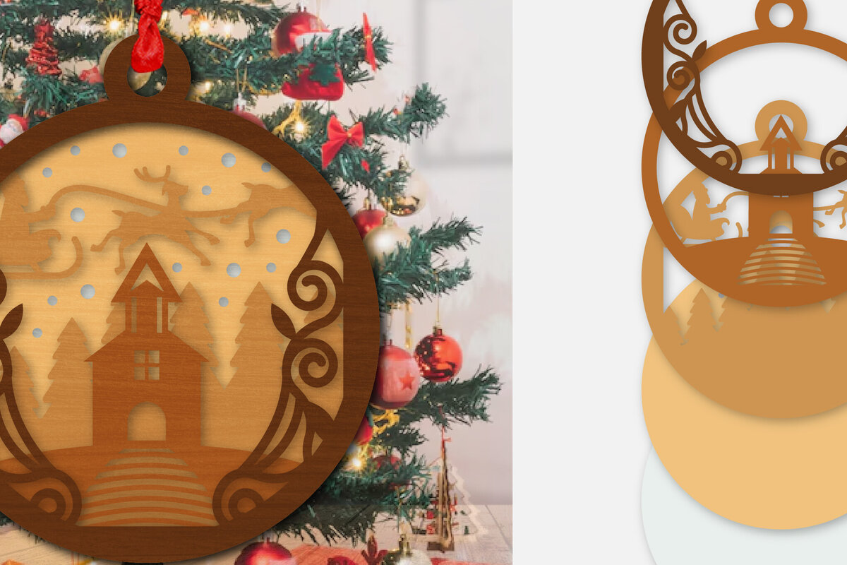 Σετ των 3 Intra απο ξύλο plywood 3mm-4mm πάχος Χριστουγεννιάτικο έλκηθρο στολίδι με λέιζερ Δίασταση 8x8 cm INTRAFABR-110141306