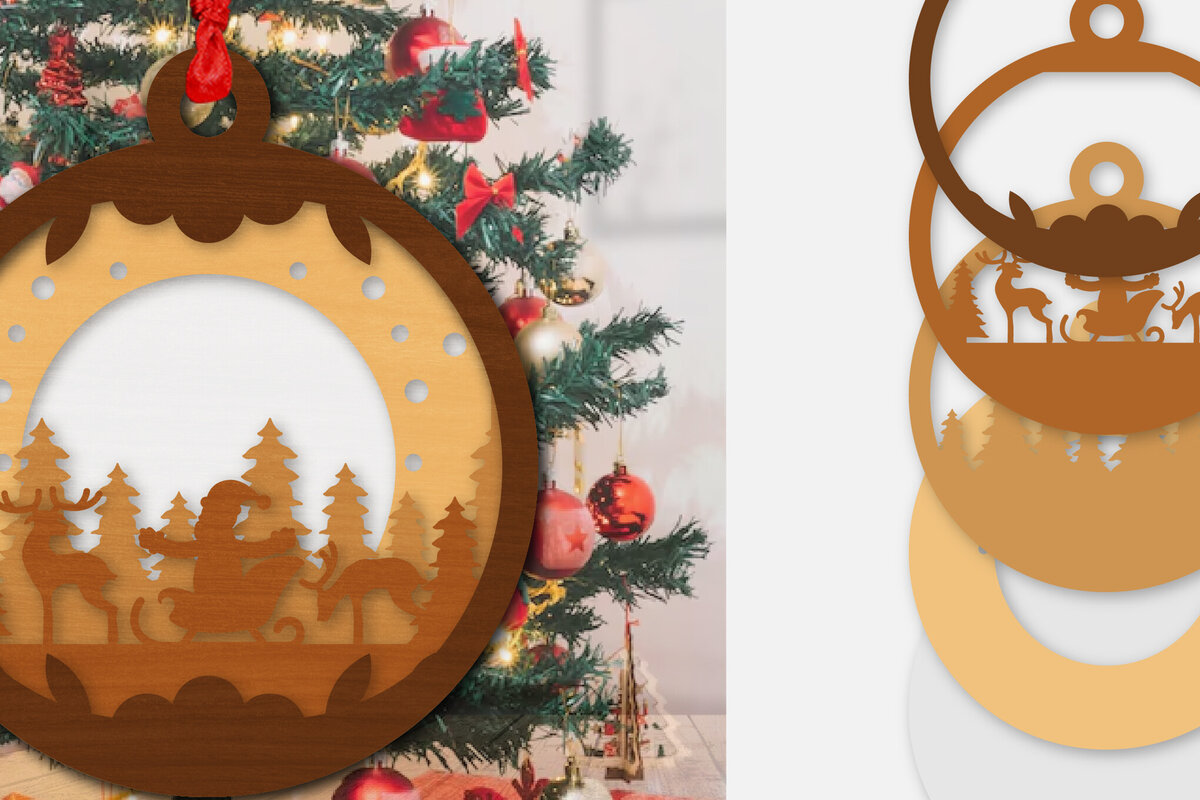 Σετ των 3 Intra απο ξύλο plywood 3mm-4mm πάχος Χριστουγεννιάτικο έλκηθρο στολίδι με λέιζερ Δίασταση 8x8 cm INTRAFABR-110141305