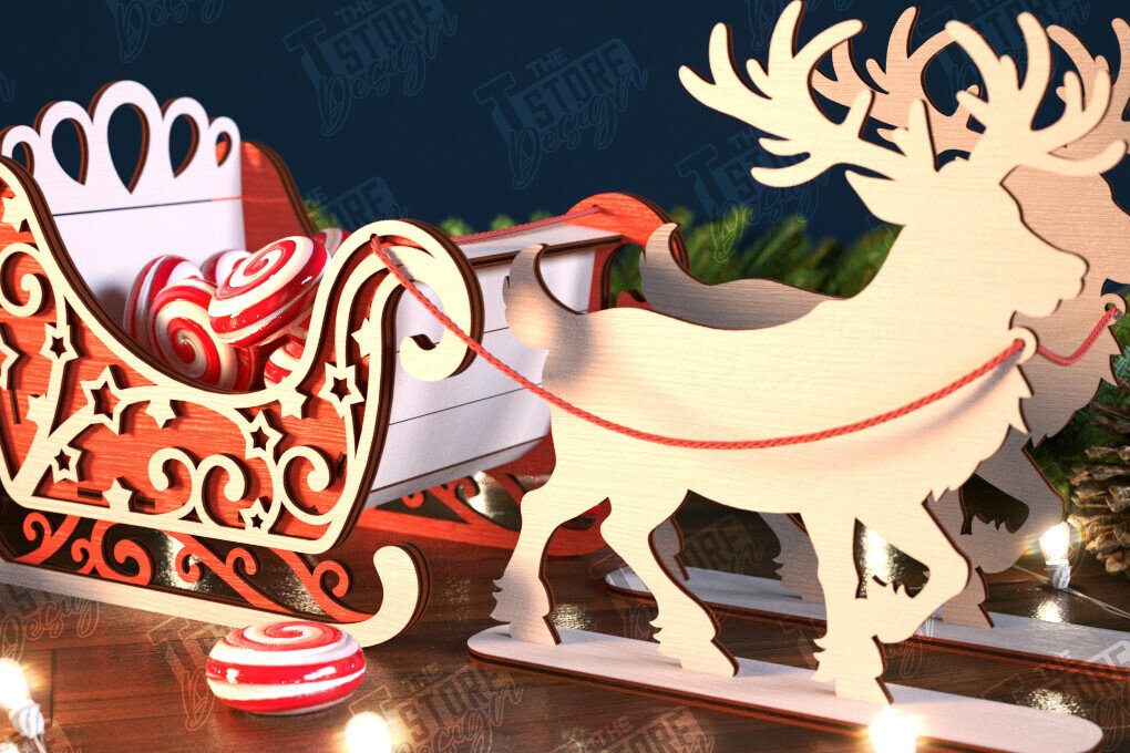 Σετ των 2 Intra απο ξύλο plywood 3mm-4mm πάχος Χριστουγεννιάτικο έλκηθρο Άγιου Βασίλη | Έλκηθρο ταράνδων Δίασταση 15x15 cm INTRAFABR-106858536
