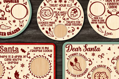 Σετ των 2 Intra απο ξύλο plywood 3mm-4mm πάχος κοπής με λέιζερ Χριστουγεννιάτικο Δίσκο Άγιου Βασίλη Δίασταση 15x15 cm INTRAFABR-105389128
