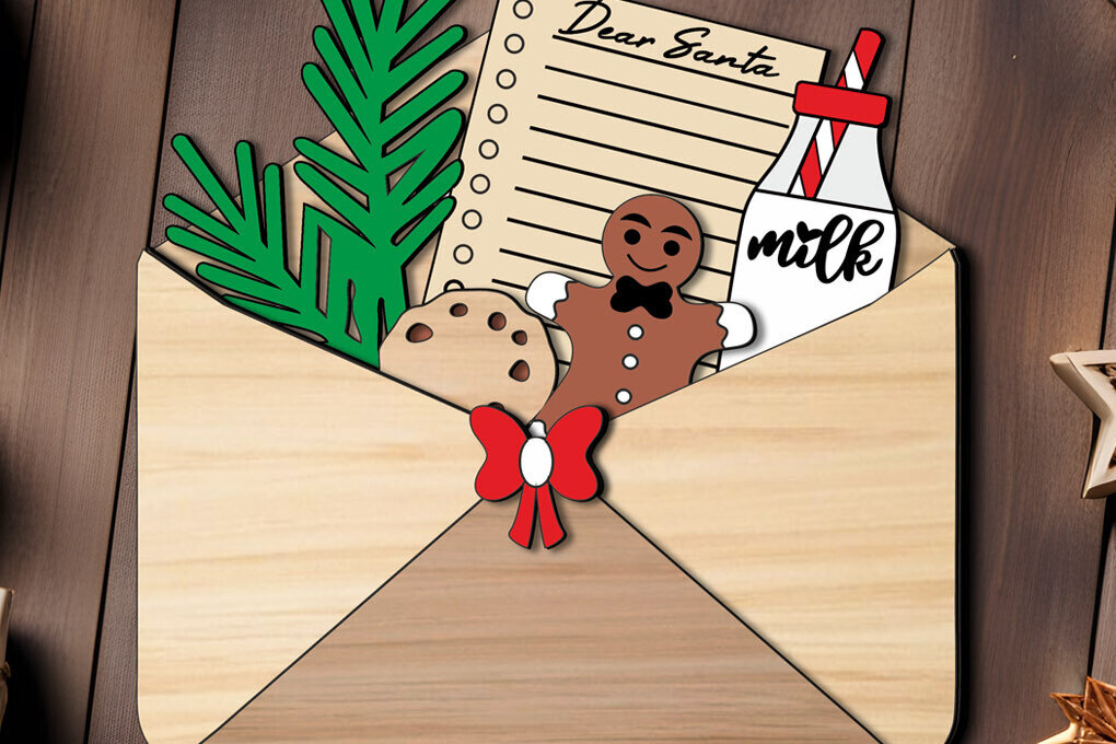 Σετ των 3 Intra απο ξύλο plywood 3mm-4mm πάχος Μπισκότο με χριστουγεννιάτικο φάκελο με τις ευχές του Άγιου Βασίλη Δίασταση 5x5 cm INTRAFABR-107248821