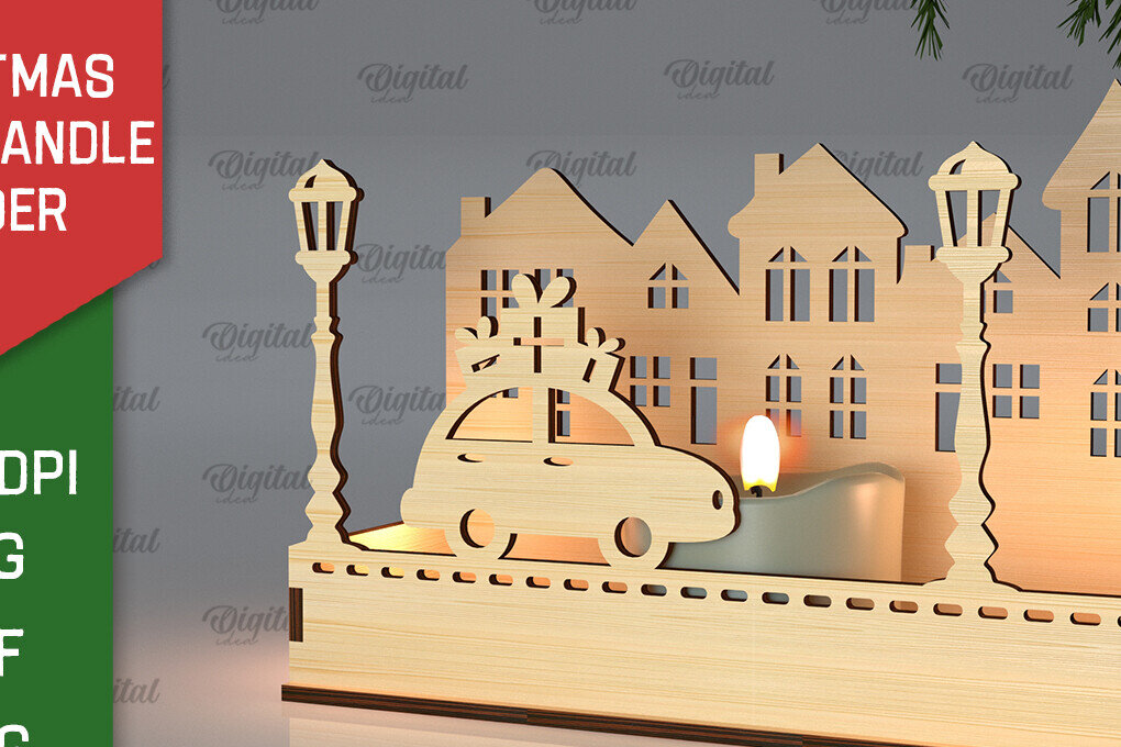 Intra απο ξύλο plywood 3mm-4mm πάχος Χριστουγεννιάτικη Σκηνή Κηροπήγιο Δίασταση 15x15 cm INTRAFABR-105630004