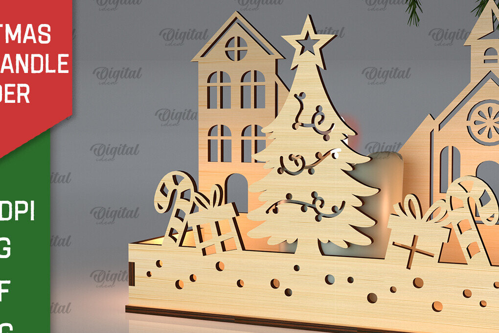 Intra απο ξύλο plywood 3mm-4mm πάχος Χριστουγεννιάτικη Σκηνή Κηροπήγιο Δίασταση 15x15 cm INTRAFABR-105630062