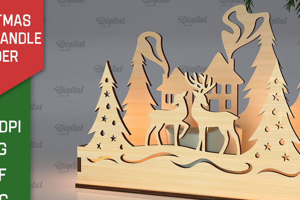 Σετ των 2 Intra απο ξύλο plywood 3mm-4mm πάχος Χριστουγεννιάτικη Σκηνή Κηροπήγιο Δίασταση 15x15 cm INTRAFABR-105630093