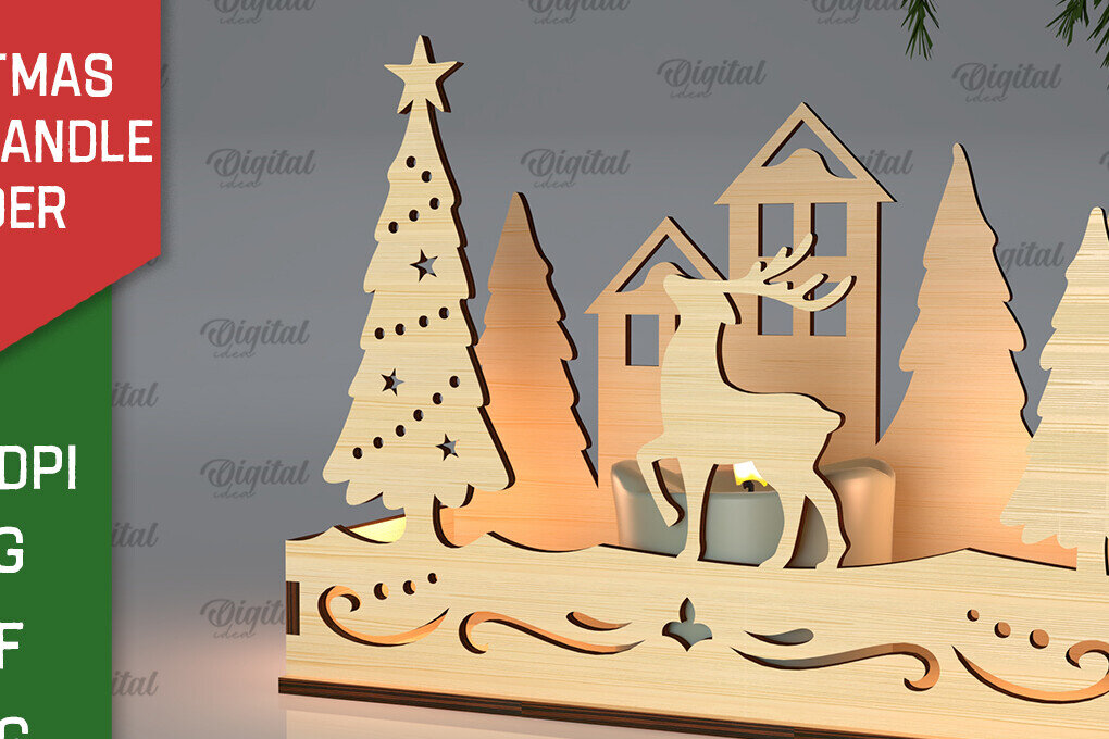 Σετ των 2 Intra απο ξύλο plywood 3mm-4mm πάχος Χριστουγεννιάτικη Σκηνή Κηροπήγιο Δίασταση 15x15 cm INTRAFABR-105630117