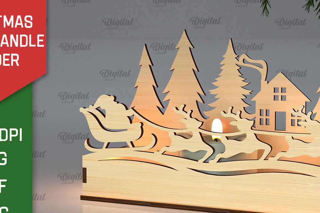 Σετ των 3 Intra απο ξύλο plywood 3mm-4mm πάχος Χριστουγεννιάτικη Σκηνή Κηροπήγιο Δίασταση 15x15 cm INTRAFABR-105630140