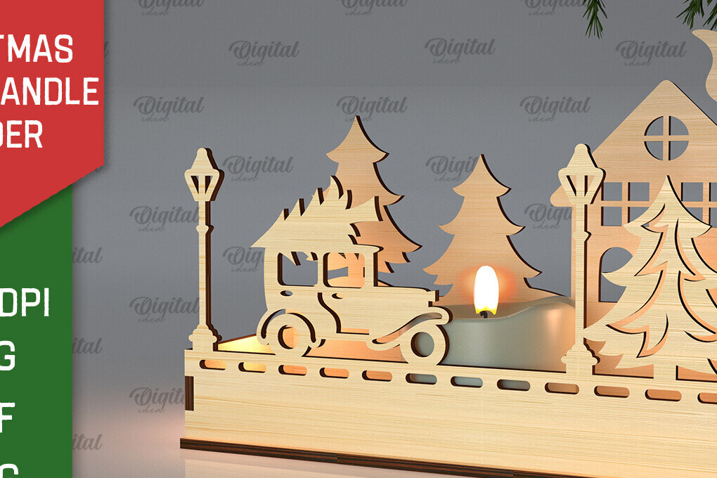 Σετ των 2 Intra απο ξύλο plywood 3mm-4mm πάχος Χριστουγεννιάτικη Σκηνή Κηροπήγιο Δίασταση 15x15 cm INTRAFABR-105630169