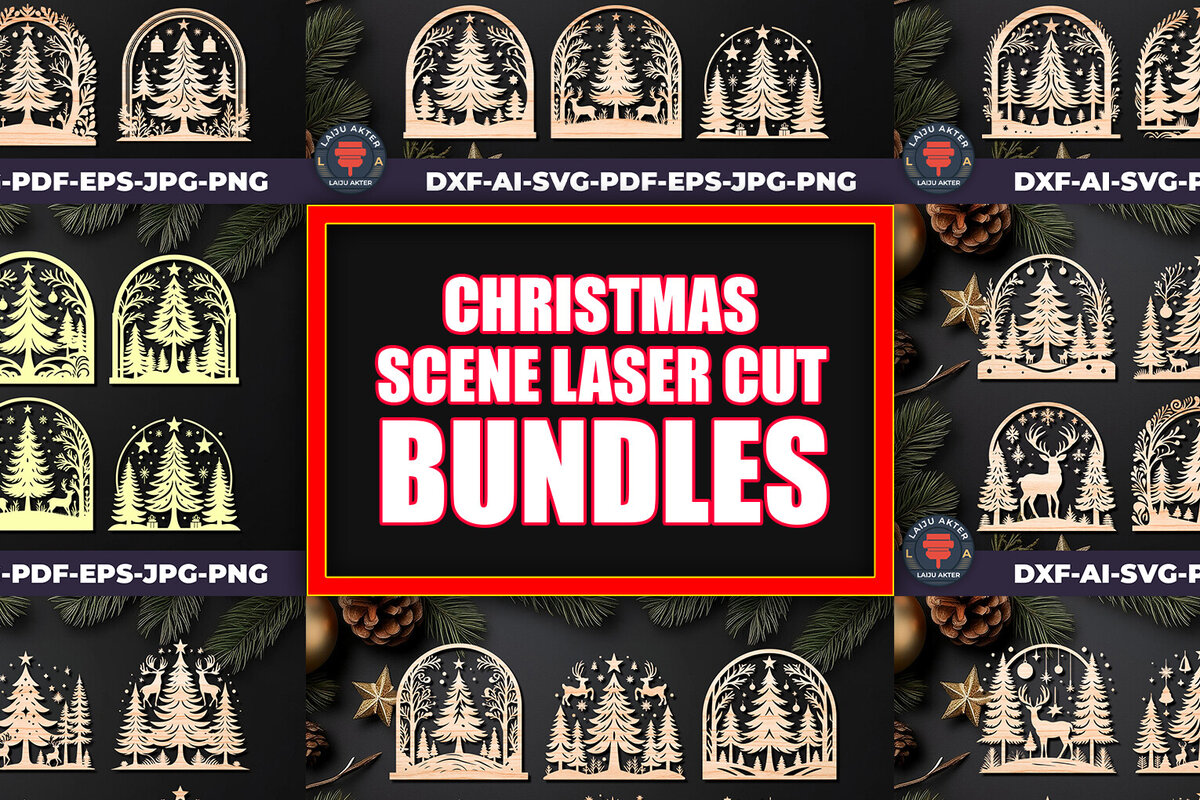 Σετ των 2 Intra απο ξύλο plywood 3mm-4mm πάχος Πακέτα αποκοπής λέιζερ Χριστουγεννιάτικων σκηνών Δίασταση 15x15 cm INTRAFABR-109359458