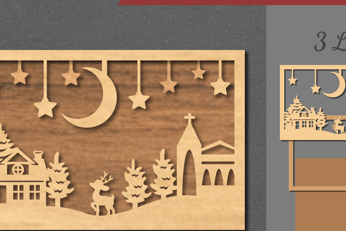 Σετ των 2 Intra απο ξύλο plywood 3mm-4mm πάχος Χριστουγεννιάτικη Σκηνή Διακόσμηση Δίασταση 15x15 cm INTRAFABR-112553494