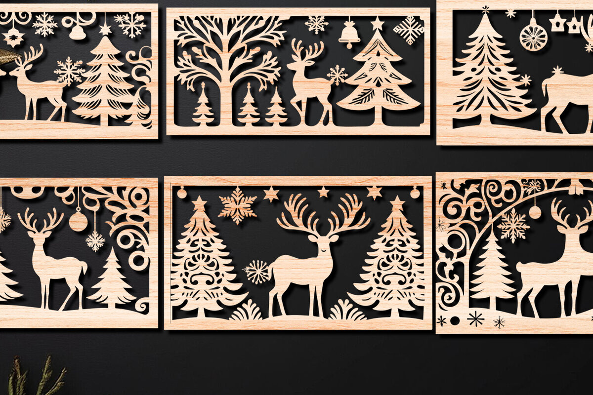 Σετ των 2 Intra απο ξύλο plywood 3mm-4mm πάχος Πάνελ κοπής με λέιζερ Χριστουγεννιάτικη σκηνή 01 Δίασταση 15x15 cm INTRAFABR-109445644