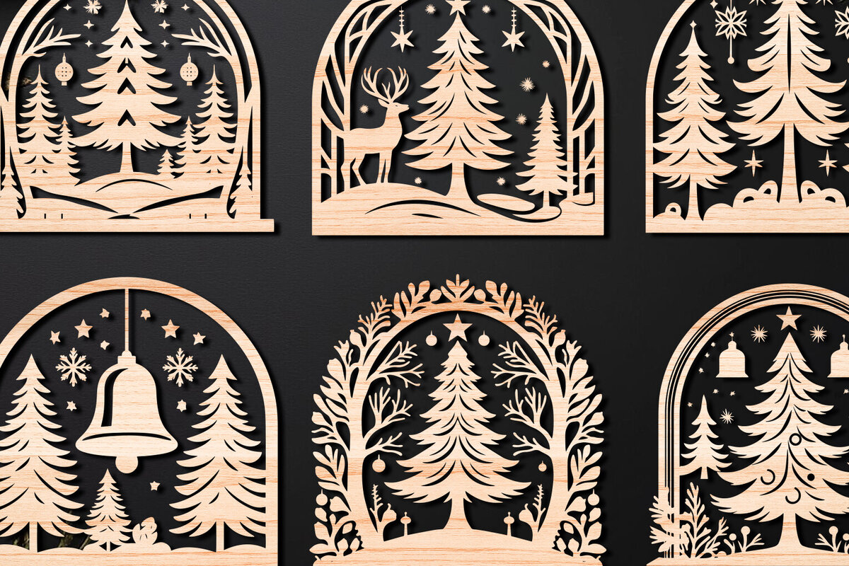 Σετ των 2 Intra απο ξύλο plywood 3mm-4mm πάχος Πάνελ κοπής με λέιζερ Χριστουγεννιάτικη σκηνή 01 Δίασταση 15x15 cm INTRAFABR-109358575