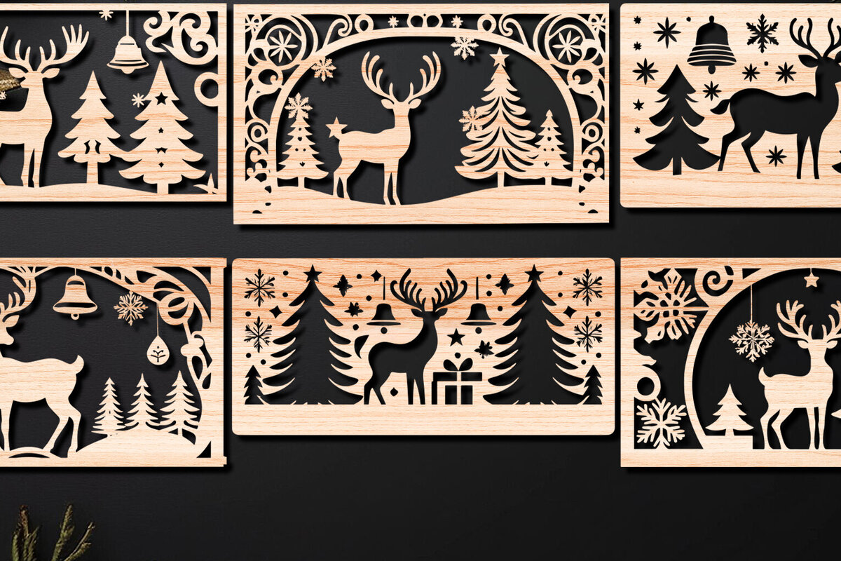 Intra απο ξύλο plywood 3mm-4mm πάχος Πάνελ κοπής με λέιζερ Χριστουγεννιάτικη σκηνή 02 Δίασταση 15x15 cm INTRAFABR-109445653