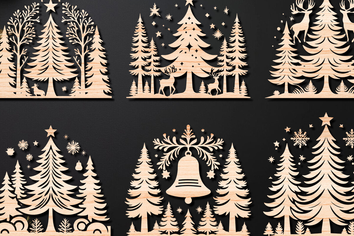 Σετ των 2 Intra απο ξύλο plywood 3mm-4mm πάχος Πάνελ κοπής με λέιζερ Χριστουγεννιάτικη σκηνή 02 Δίασταση 15x15 cm INTRAFABR-109358581