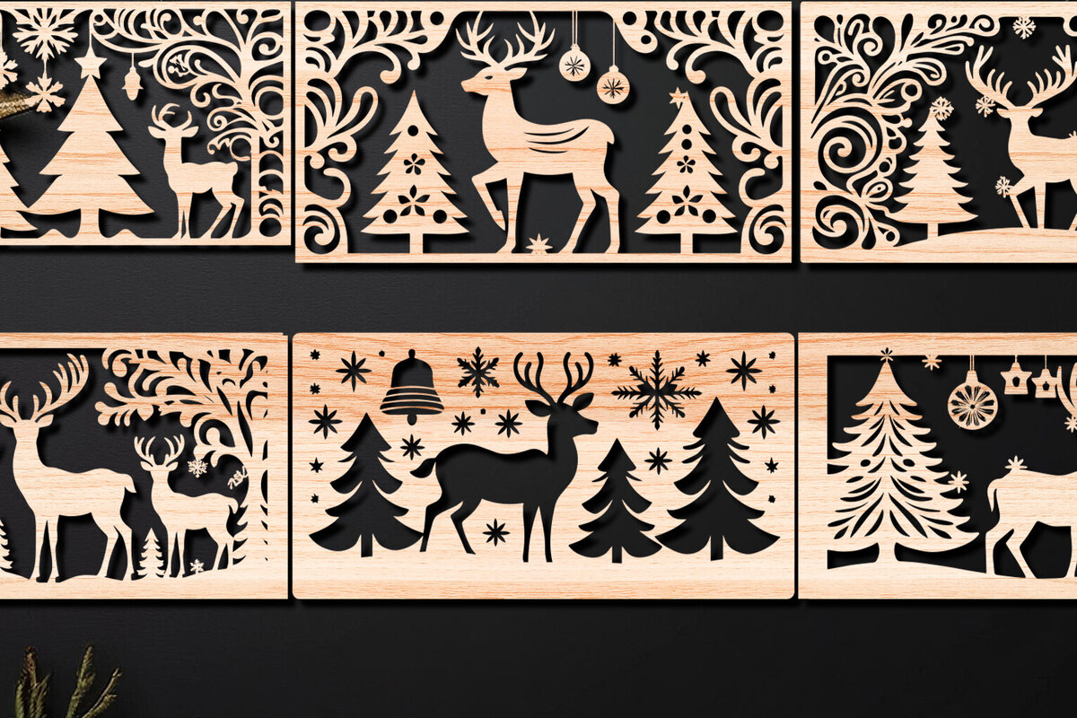 Σετ των 2 Intra απο ξύλο plywood 3mm-4mm πάχος Πάνελ κοπής με λέιζερ Χριστουγεννιάτικη σκηνή 03 Δίασταση 15x15 cm INTRAFABR-109445664