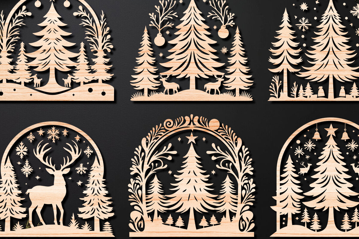 Σετ των 2 Intra απο ξύλο plywood 3mm-4mm πάχος Πάνελ κοπής με λέιζερ Χριστουγεννιάτικη σκηνή 03 Δίασταση 15x15 cm INTRAFABR-109358588