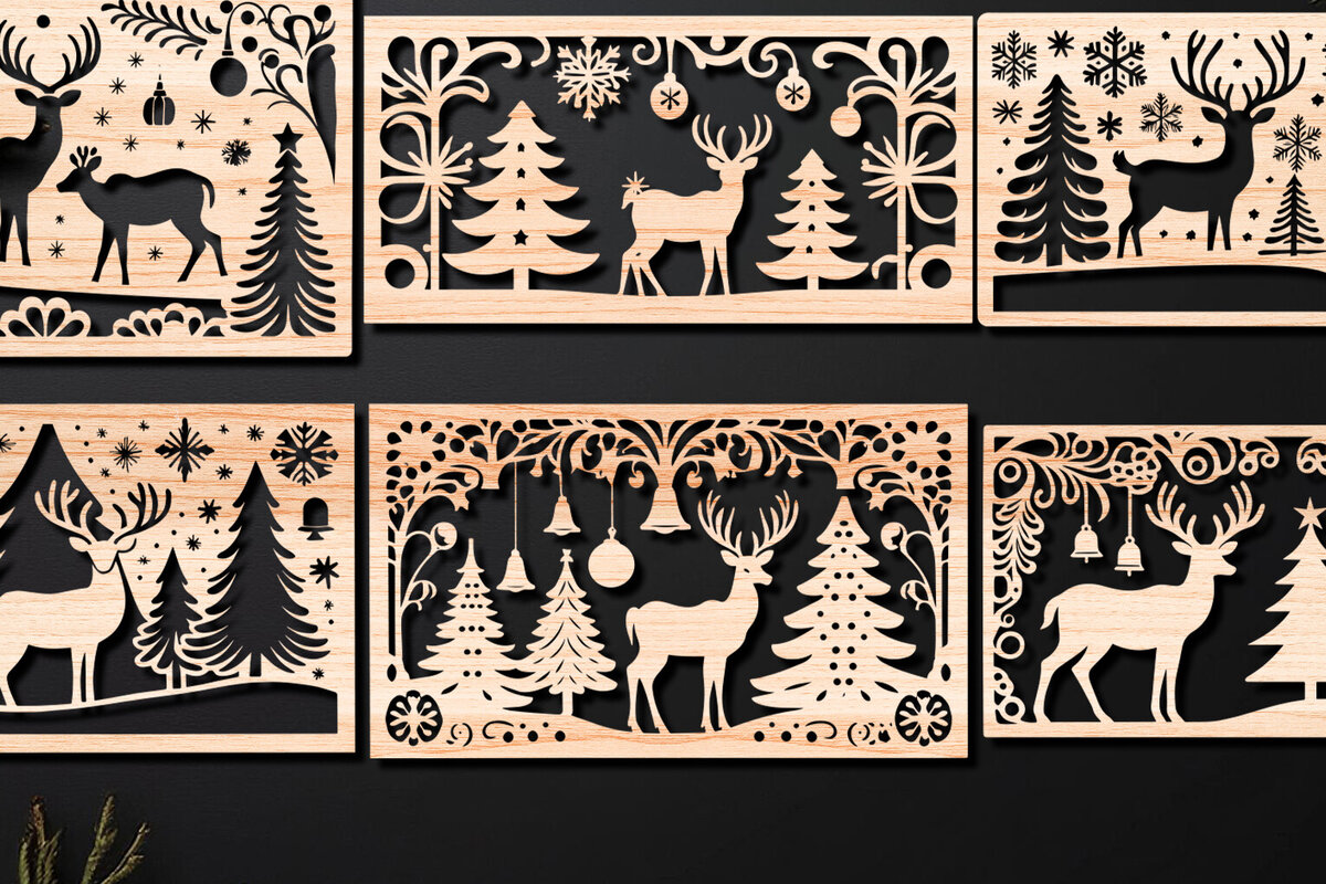 Σετ των 2 Intra απο ξύλο plywood 3mm-4mm πάχος Πάνελ κοπής με λέιζερ Χριστουγεννιάτικη σκηνή 04 Δίασταση 15x15 cm INTRAFABR-109445670