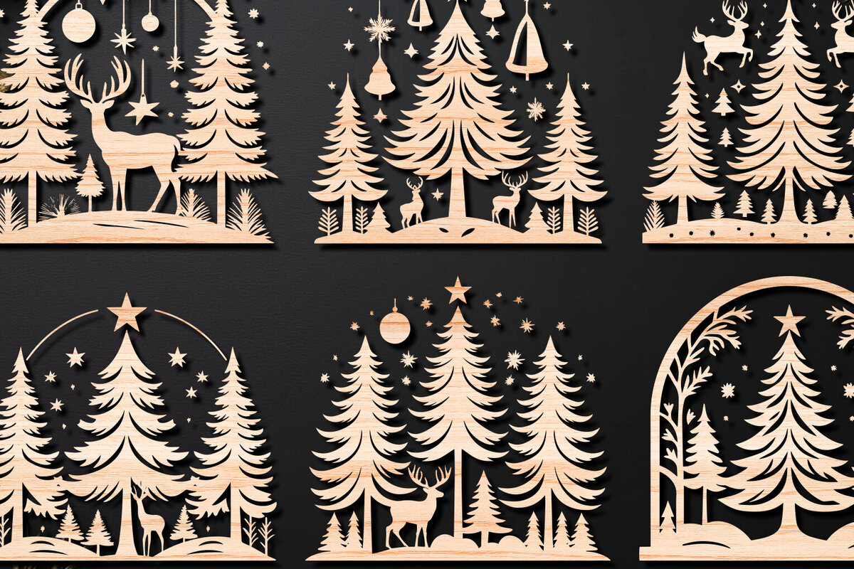 Σετ των 2 Intra απο ξύλο plywood 3mm-4mm πάχος Πάνελ κοπής με λέιζερ Χριστουγεννιάτικη σκηνή 04 Δίασταση 15x15 cm INTRAFABR-109358596