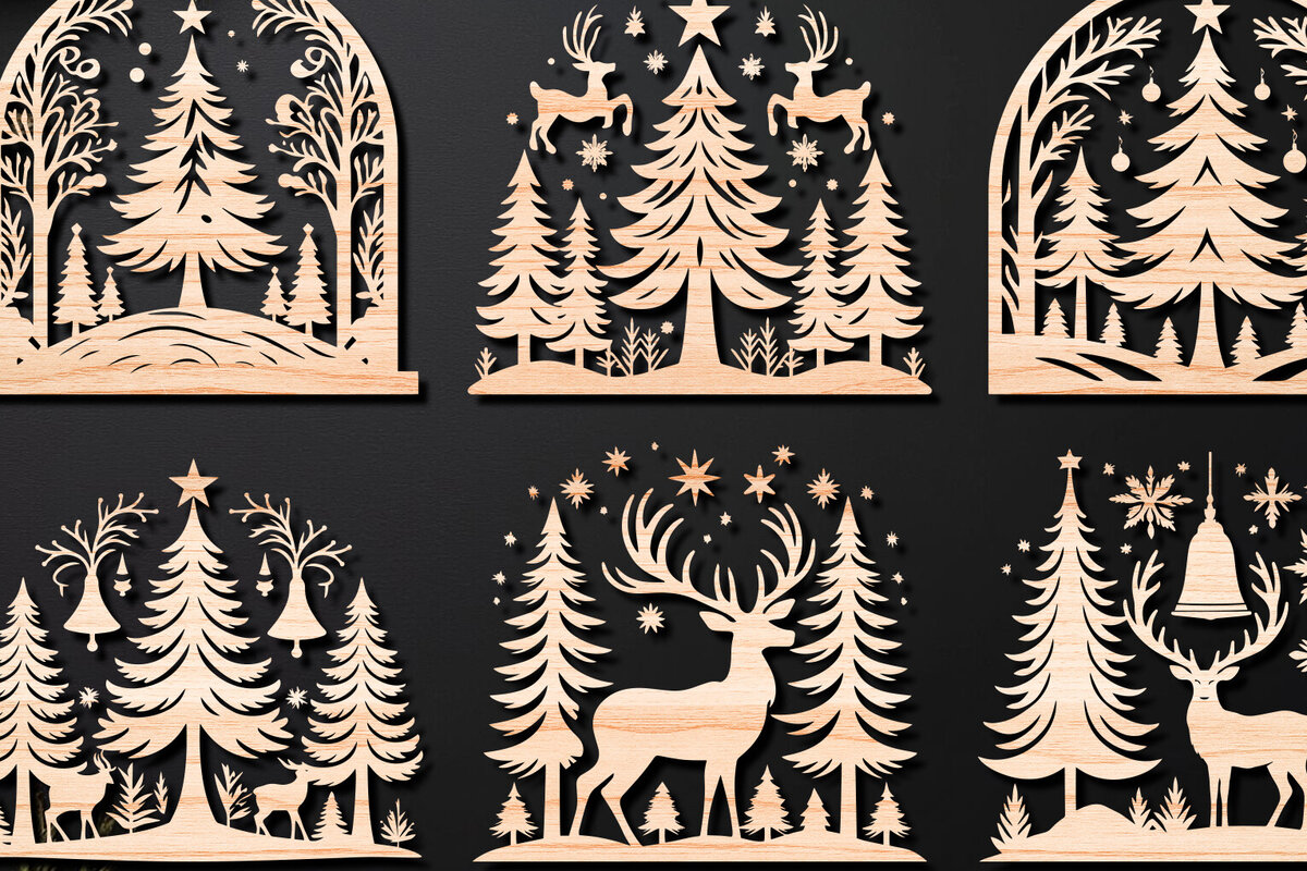 Σετ των 2 Intra απο ξύλο plywood 3mm-4mm πάχος Πάνελ κοπής με λέιζερ Χριστουγεννιάτικη σκηνή 05 Δίασταση 15x15 cm INTRAFABR-109358604