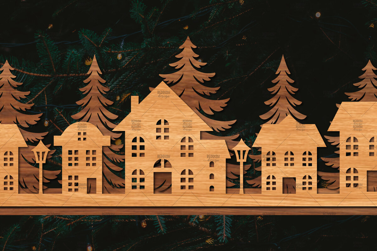 Σετ των 2 Intra απο ξύλο plywood 3mm-4mm πάχος Χριστουγεννιάτικη Σκηνή Δίασταση 15x15 cm INTRAFABR-106402854