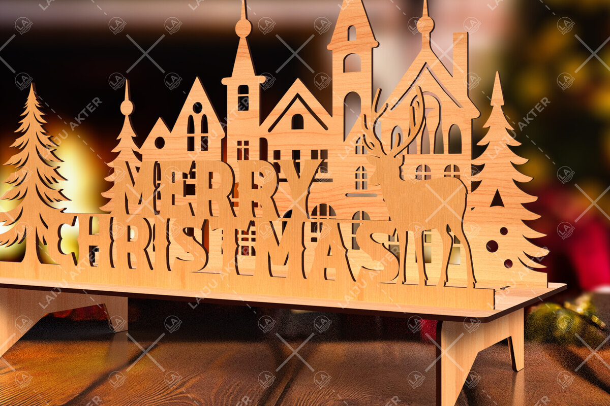 Σετ των 2 Intra απο ξύλο plywood 3mm-4mm πάχος Χριστουγεννιάτικη Σκηνή Δίασταση 15x15 cm INTRAFABR-106822769