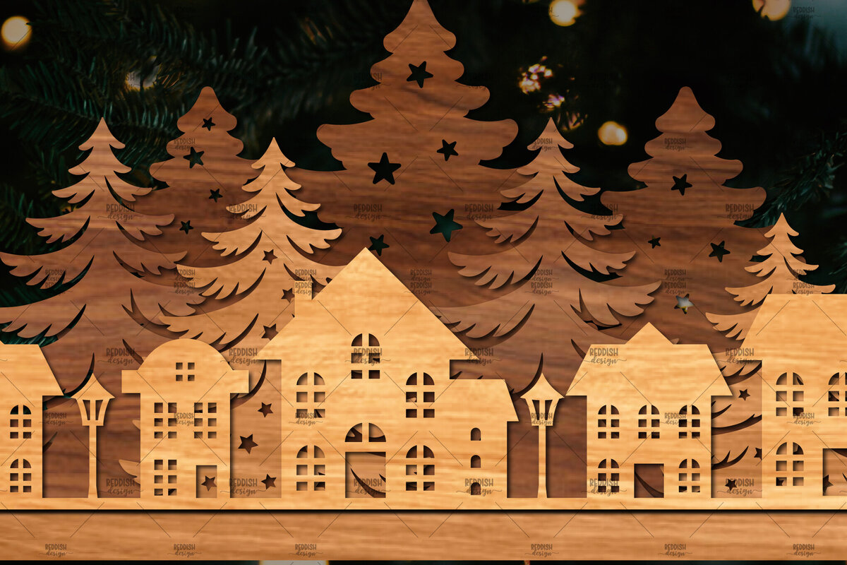 Σετ των 2 Intra απο ξύλο plywood 3mm-4mm πάχος Χριστουγεννιάτικη Σκηνή Δίασταση 15x15 cm INTRAFABR-107827114