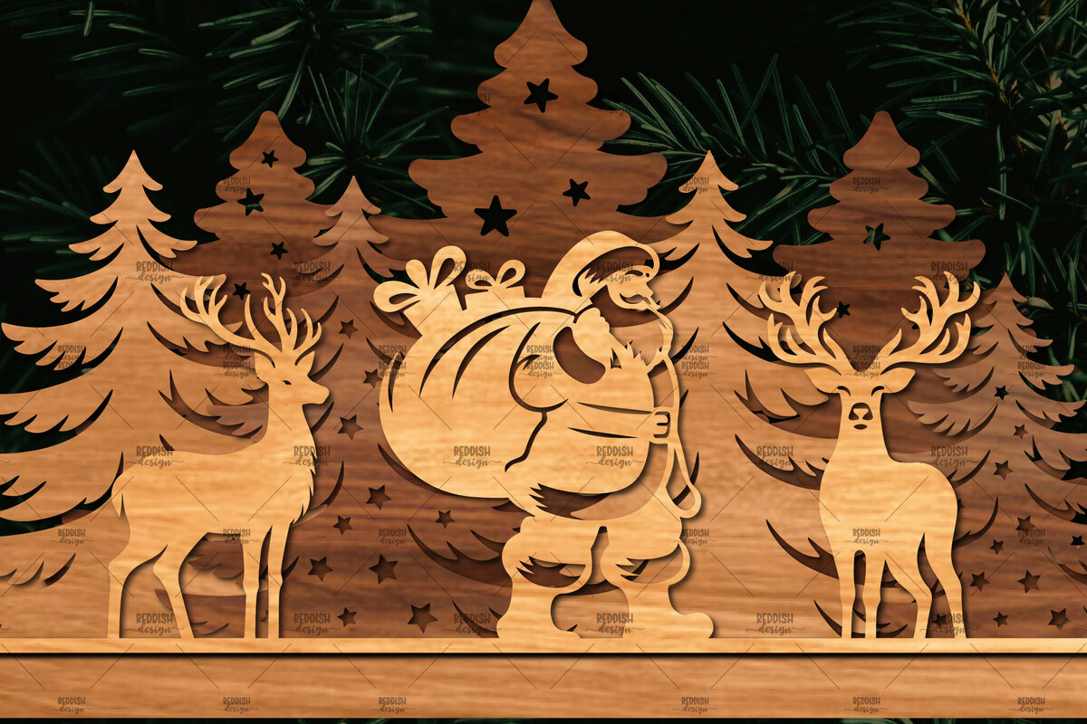 Σετ των 2 Intra απο ξύλο plywood 3mm-4mm πάχος Χριστουγεννιάτικη Σκηνή Δίασταση 15x15 cm INTRAFABR-107827150