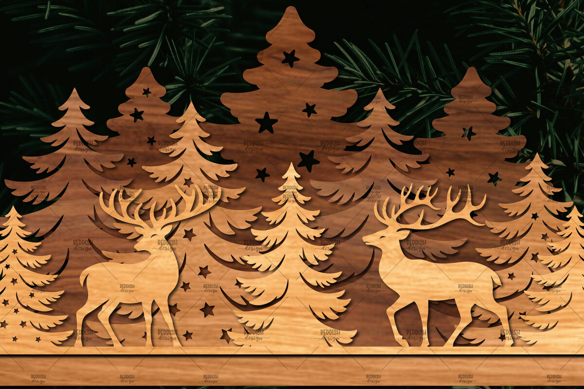 Σετ των 2 Intra απο ξύλο plywood 3mm-4mm πάχος Χριστουγεννιάτικη Σκηνή Δίασταση 15x15 cm INTRAFABR-107827324