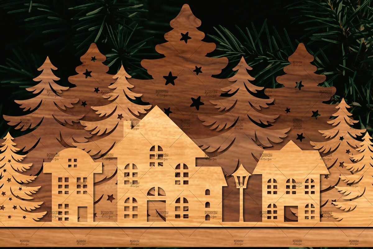 Σετ των 2 Intra απο ξύλο plywood 3mm-4mm πάχος Χριστουγεννιάτικη Σκηνή Δίασταση 15x15 cm INTRAFABR-107827365