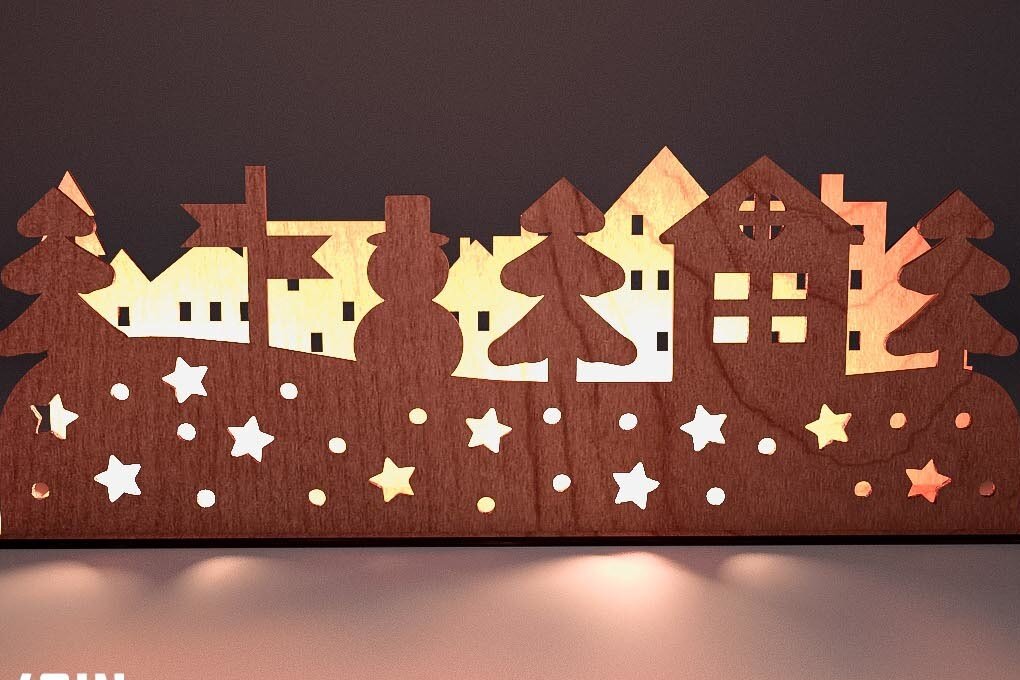 Σετ των 2 Intra απο ξύλο plywood 3mm-4mm πάχος Χριστουγεννιάτικη Σκηνή Δίασταση 15x15 cm INTRAFABR-75890805