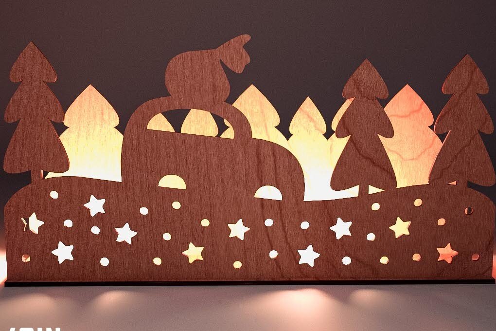 Σετ των 2 Intra απο ξύλο plywood 3mm-4mm πάχος Χριστουγεννιάτικη Σκηνή Δίασταση 15x15 cm INTRAFABR-75890897