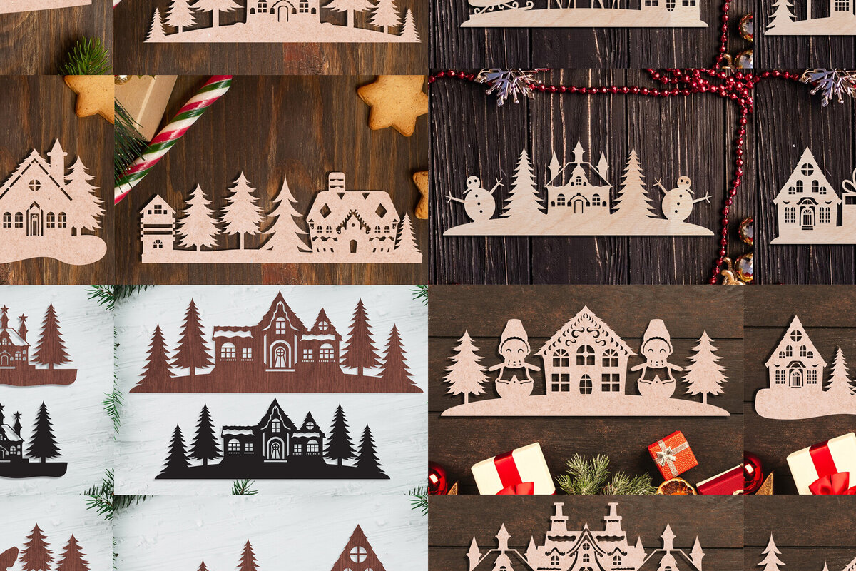 Σετ των 2 Intra απο ξύλο plywood 3mm-4mm πάχος Cut Χριστουγεννιάτικου Scene Δίασταση 15x15 cm INTRAFABR-105488391