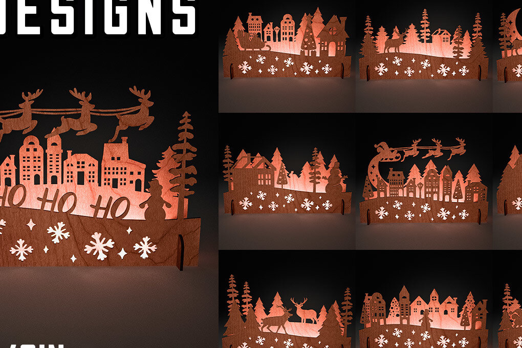 Σετ των 2 Intra απο ξύλο plywood 3mm-4mm πάχος Χριστουγεννιάτικη Σκηνή |Χριστούγεννα Δίασταση 15x15 cm INTRAFABR-73286478