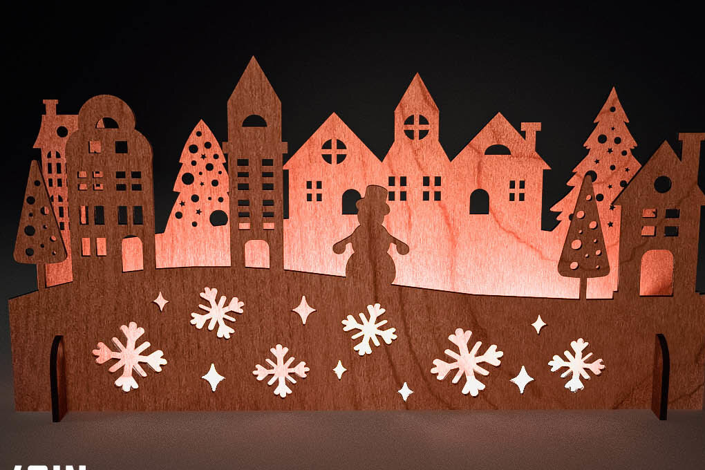 Σετ των 2 Intra απο ξύλο plywood 3mm-4mm πάχος Χριστουγεννιάτικη Σκηνή |Χριστούγεννα Δίασταση 15x15 cm INTRAFABR-73286676