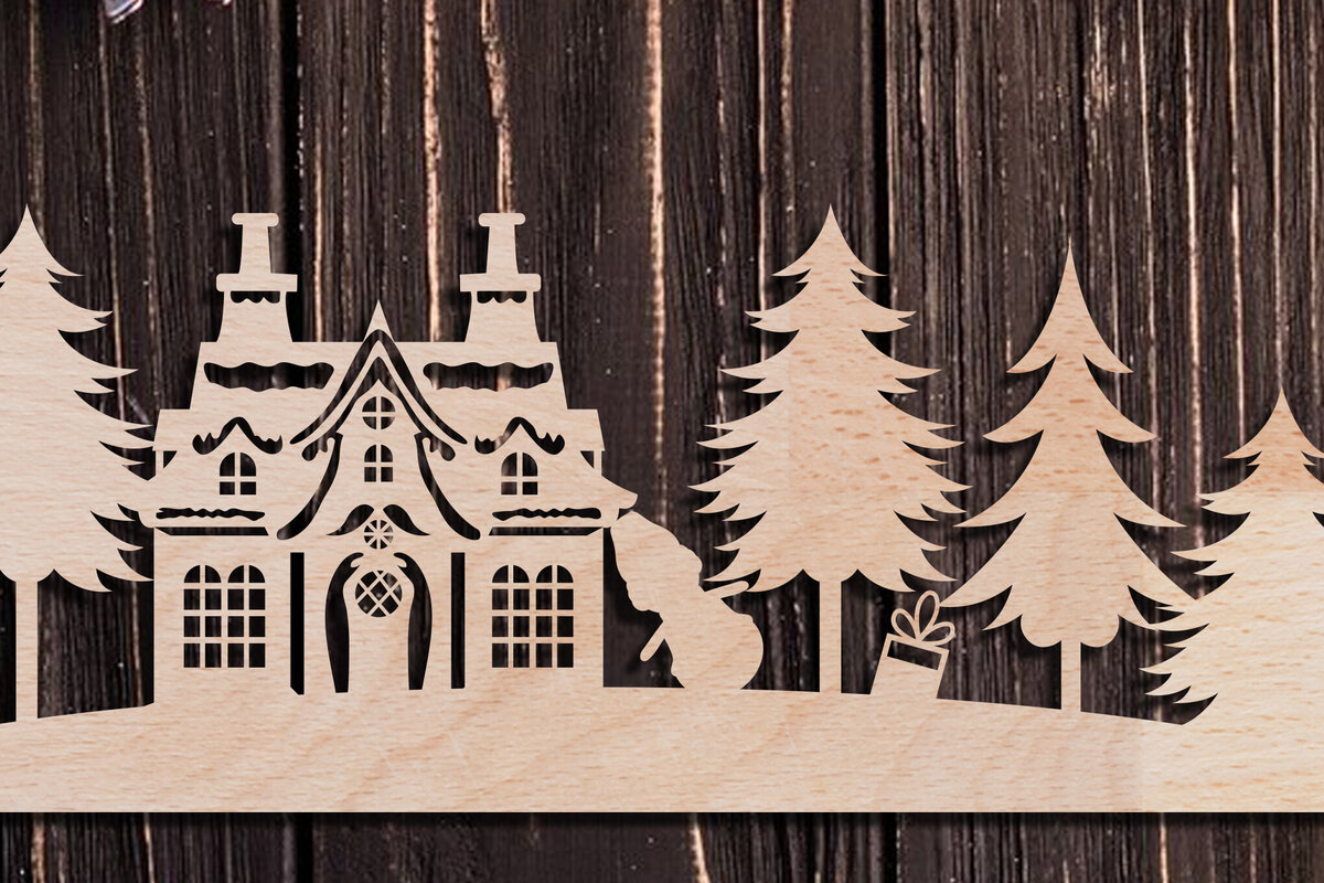 Intra απο ξύλο plywood 3mm-4mm πάχος Χριστουγεννιάτικη Σκηνή Τέχνη τοίχου Δίασταση 40x40 cm INTRAFABR-105435066