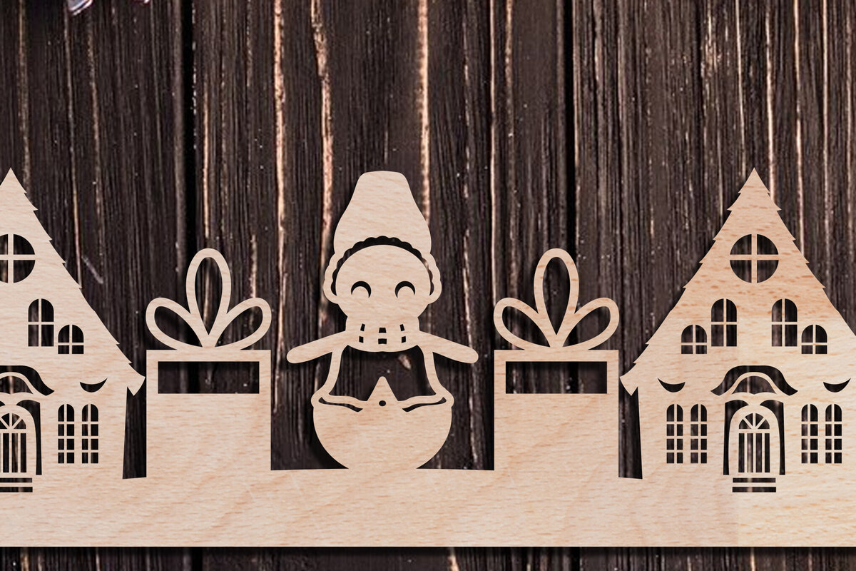 Intra απο ξύλο plywood 3mm-4mm πάχος Χριστουγεννιάτικη Σκηνή Τέχνη τοίχου Δίασταση 40x40 cm INTRAFABR-105435079