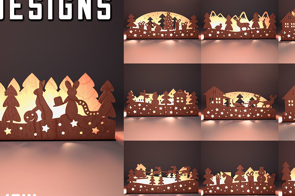 Σετ των 2 Intra απο ξύλο plywood 3mm-4mm πάχος Χριστουγεννιάτικη Σκηνή Δίασταση 15x15 cm INTRAFABR-75890649