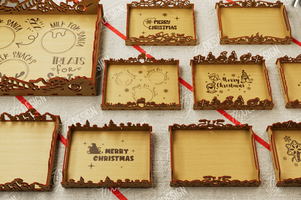 Σετ των 2 Intra απο ξύλο plywood 3mm-4mm πάχος Δίσκος σερβιρίσματος Χριστουγέννων | CNC Δίασταση 15x15 cm INTRAFABR-107929013