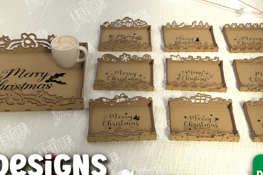 Σετ των 2 Intra απο ξύλο plywood 3mm-4mm πάχος Δίσκος σερβιρίσματος Χριστουγέννων | Αργία Δίασταση 15x15 cm INTRAFABR-107185975