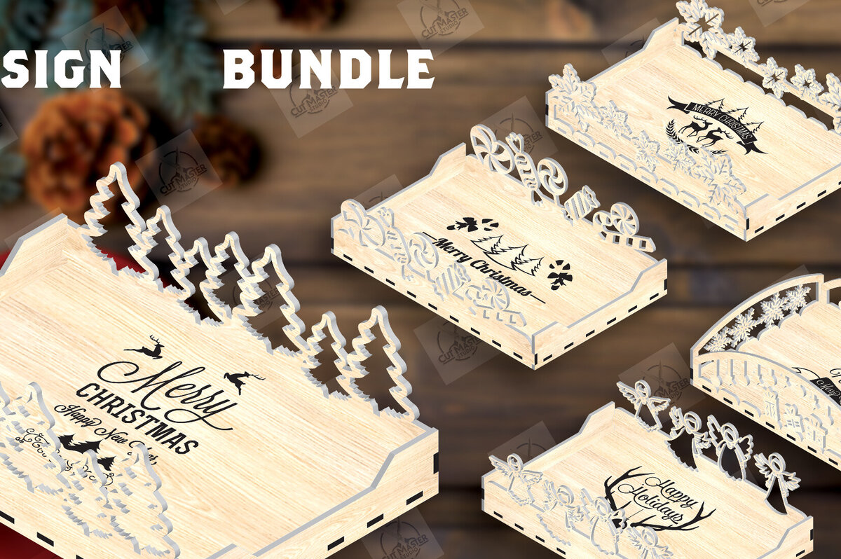 Σετ των 2 Intra απο ξύλο plywood 3mm-4mm πάχος Δίσκος σερβιρίσματος Χριστουγέννων κοπής με λέιζερ Δίασταση 15x15 cm INTRAFABR-110859399