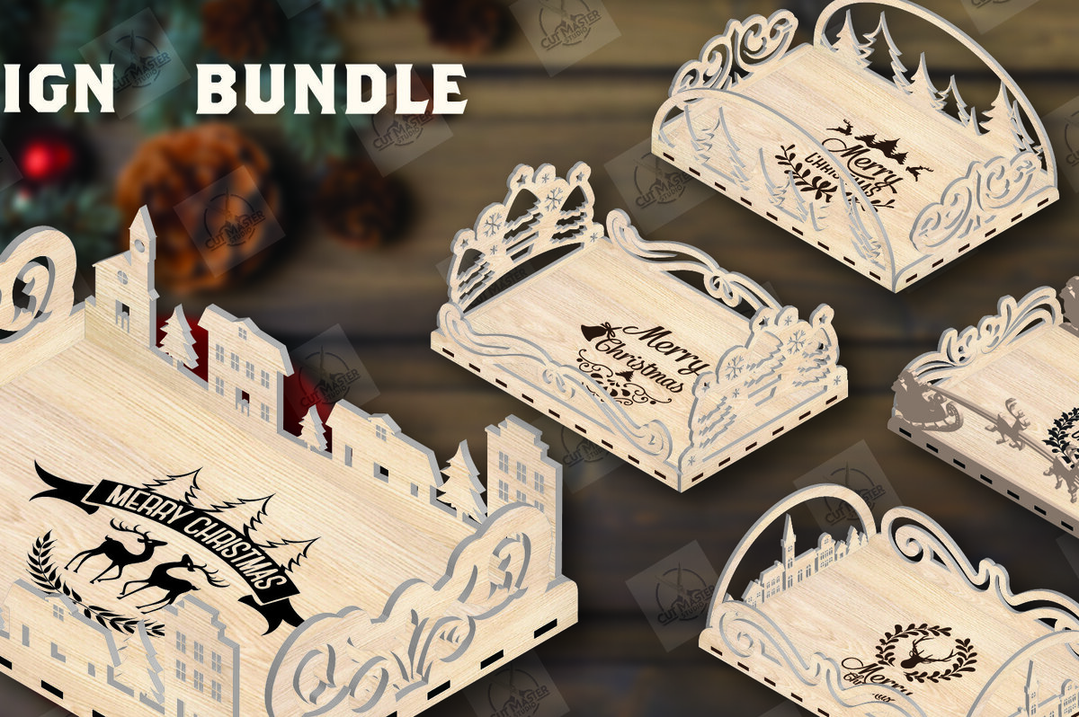 Σετ των 2 Intra απο ξύλο plywood 3mm-4mm πάχος Δίσκος σερβιρίσματος Χριστουγέννων κοπής με λέιζερ Δίασταση 15x15 cm INTRAFABR-110004498