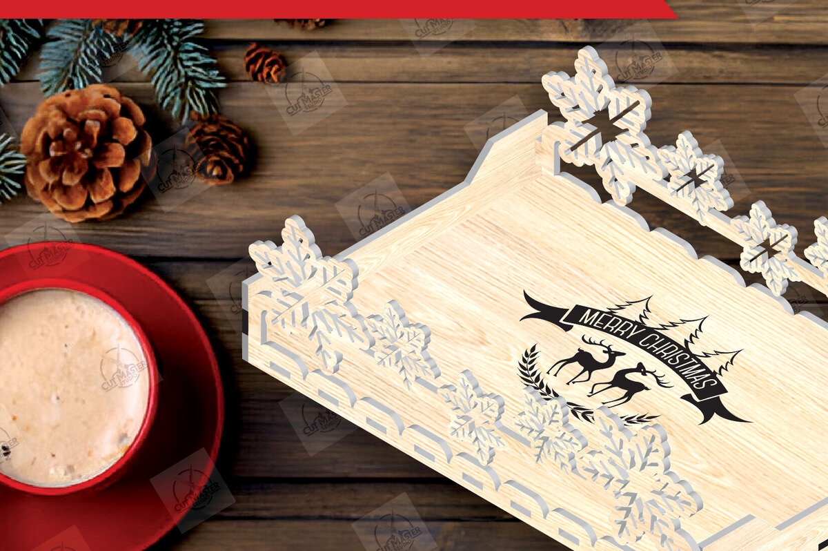 Σετ των 2 Intra απο ξύλο plywood 3mm-4mm πάχος Χριστουγεννιάτικος δίσκος σερβιρίσματος Δίασταση 15x15 cm INTRAFABR-110859312