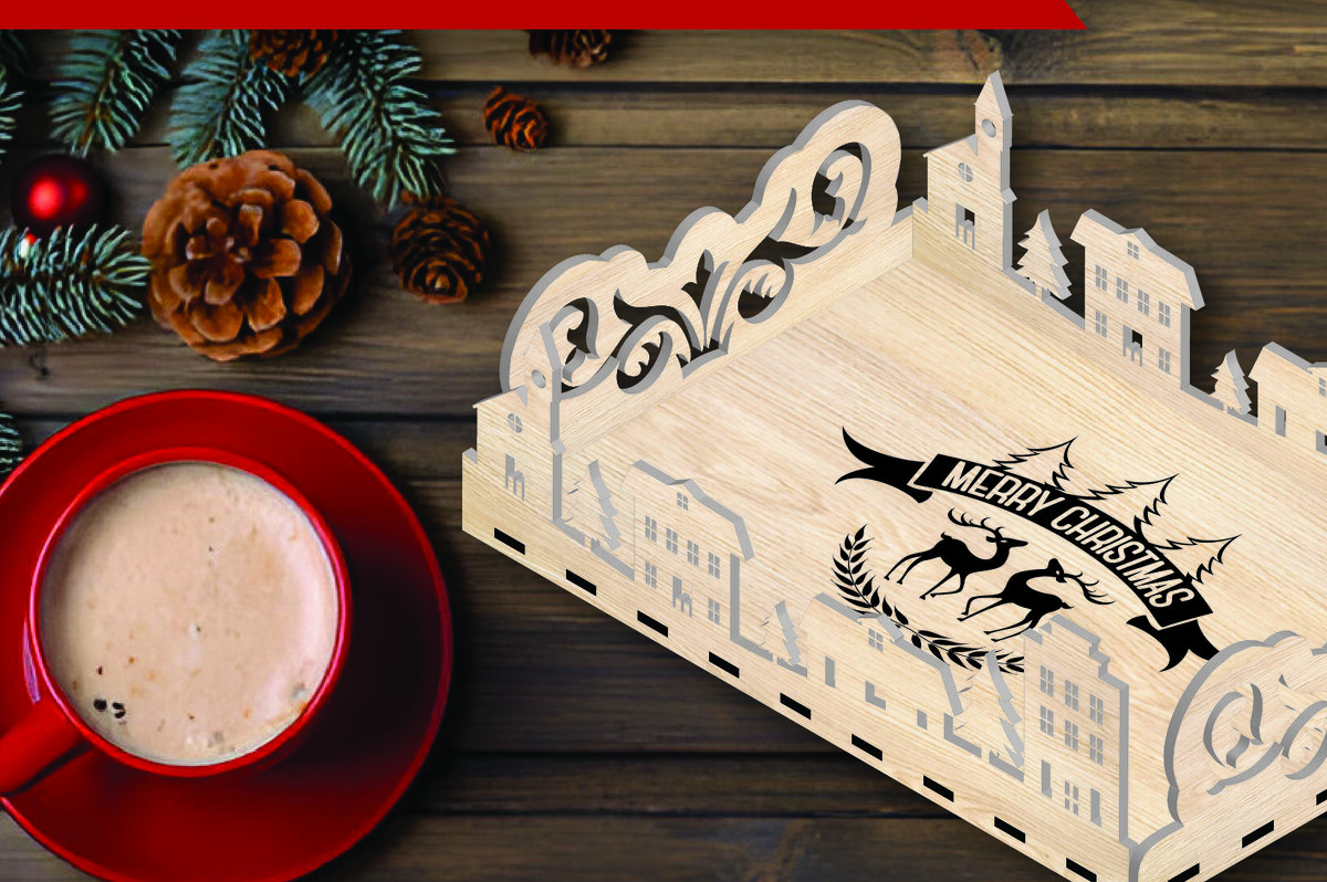 Σετ των 2 Intra απο ξύλο plywood 3mm-4mm πάχος Χριστουγεννιάτικος δίσκος σερβιρίσματος Δίασταση 15x15 cm INTRAFABR-110004306